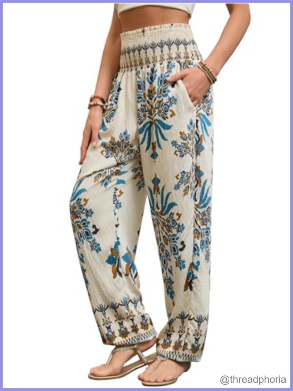 Women's Harem Pants Hippie Boho High Waist Flowy Wide Leg Yoga Pants